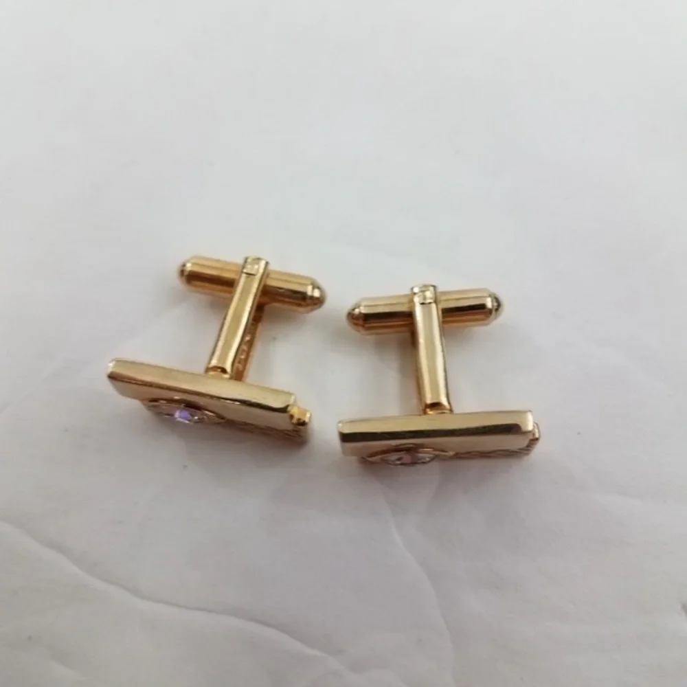 Hickok‎ Cufflinks Gold Tone Rhinestone Mid Century